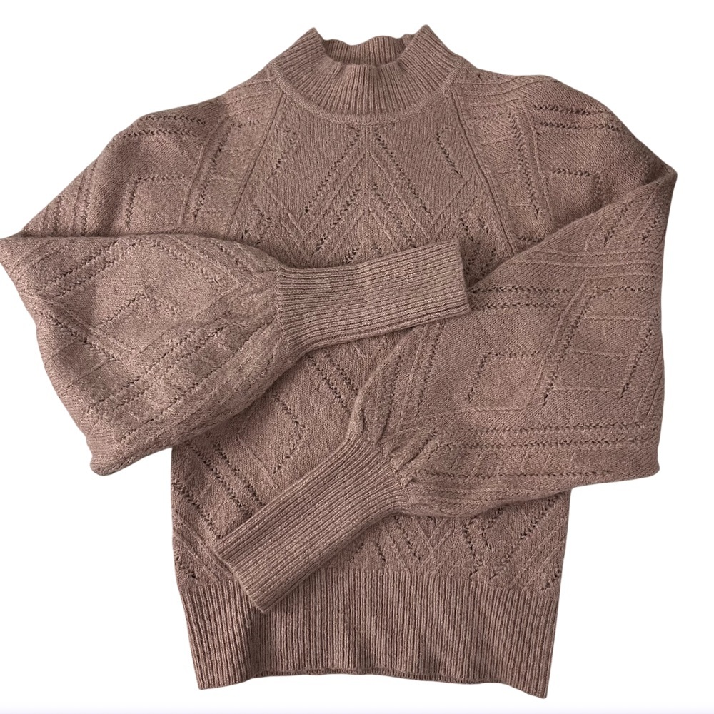 NWT Express Pointelle Mock Neck Fuzzy Knit Sweater Dusty Mauve XXS